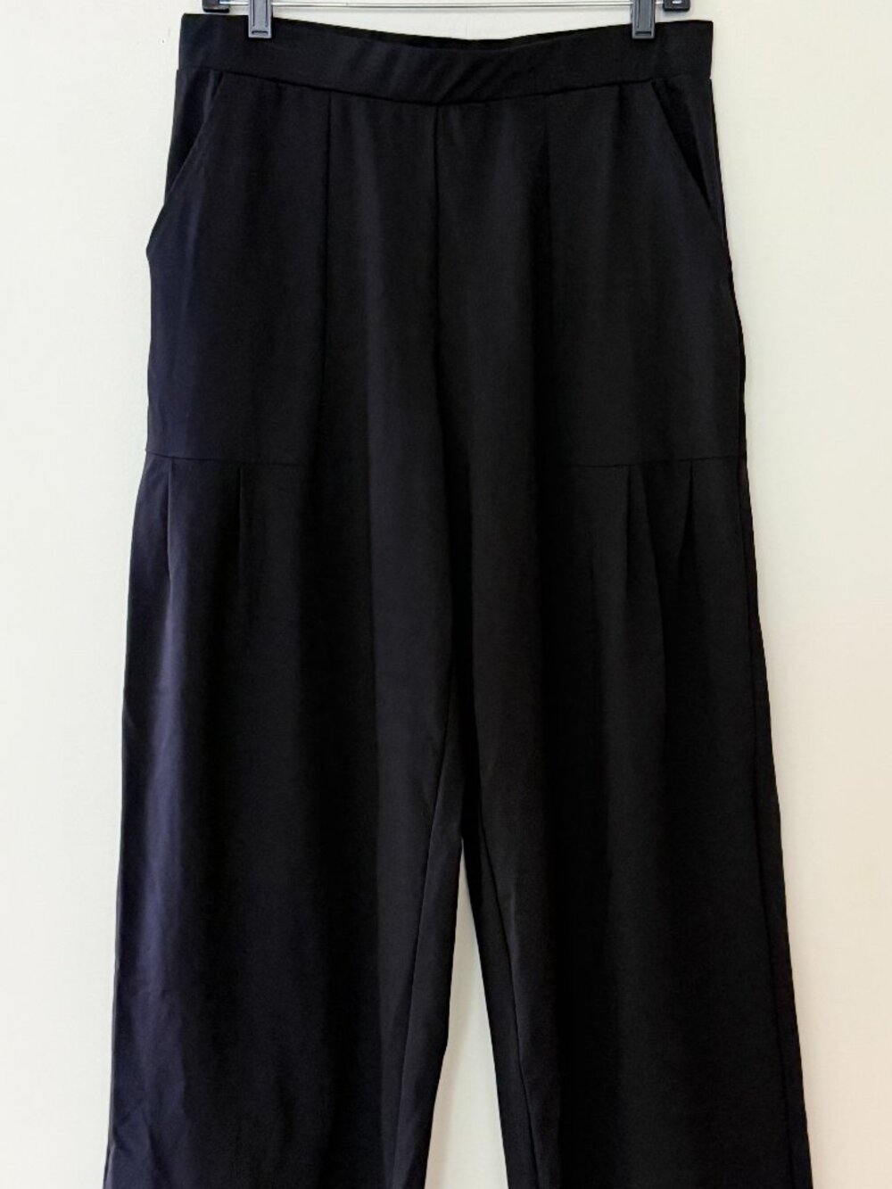 Clara Sun Woo Wide Leg Pants Womens L Large Black Pleated Palazzo Elastic Waist